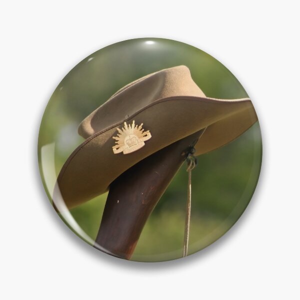 Item preview, Australian Military slouch hat, dog tags, upturned Lee Enfield 303 rilfe and Australian National Flag on ANZAC Day designed and sold by Bombergirls.