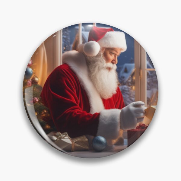 Item preview, Santa Claus placing gifts under a Christmas tree inside a home. Fireplace burning, and the moon through the window designed and sold by DeJuin.
