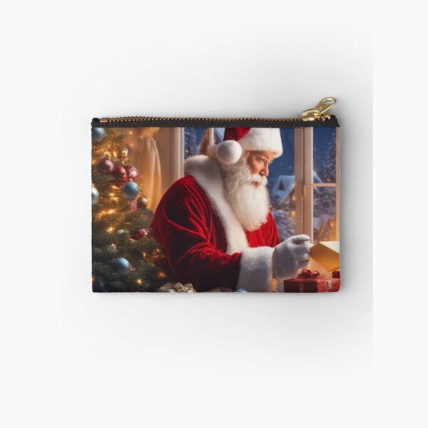 Item preview, Santa Claus placing gifts under a Christmas tree inside a home. Fireplace burning, and the moon through the window designed and sold by DeJuin.
