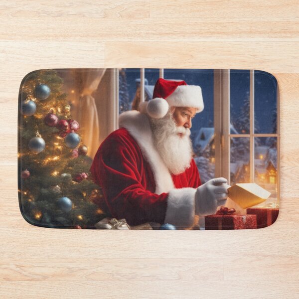 Item preview, Santa Claus placing gifts under a Christmas tree inside a home. Fireplace burning, and the moon through the window designed and sold by DeJuin.