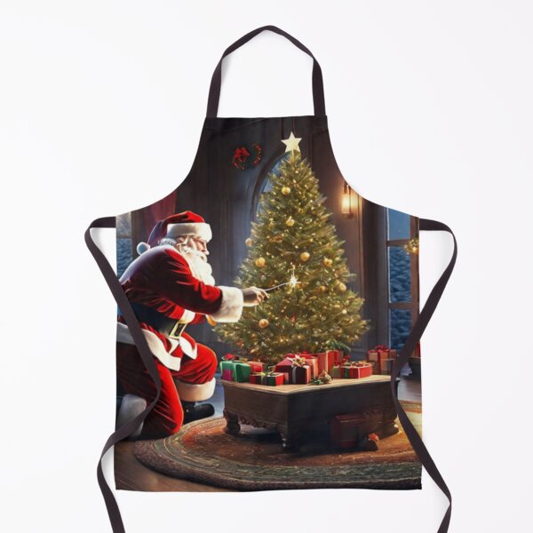 Item preview, Santa Claus placing gifts under a Christmas tree inside a home. Fireplace burning, and the moon through the window designed and sold by DeJuin.