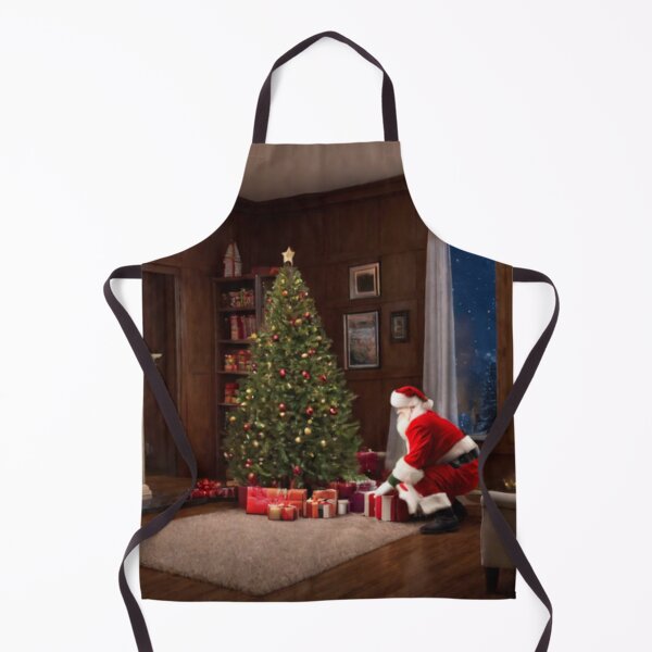 Item preview, Santa Claus placing gifts under a Christmas tree inside a home. Fireplace burning designed and sold by DeJuin.