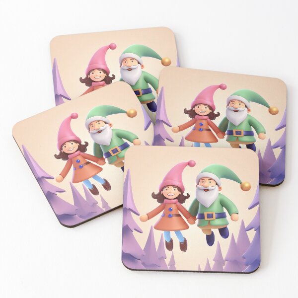 Item preview, Happy male and female gnome in xmas outfit flying through the forest designed and sold by fotofeast.