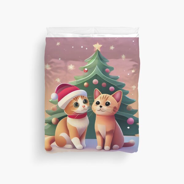 Item preview, Happy kitty with red xmas hat looking at xmas tree with snow designed and sold by fotofeast.