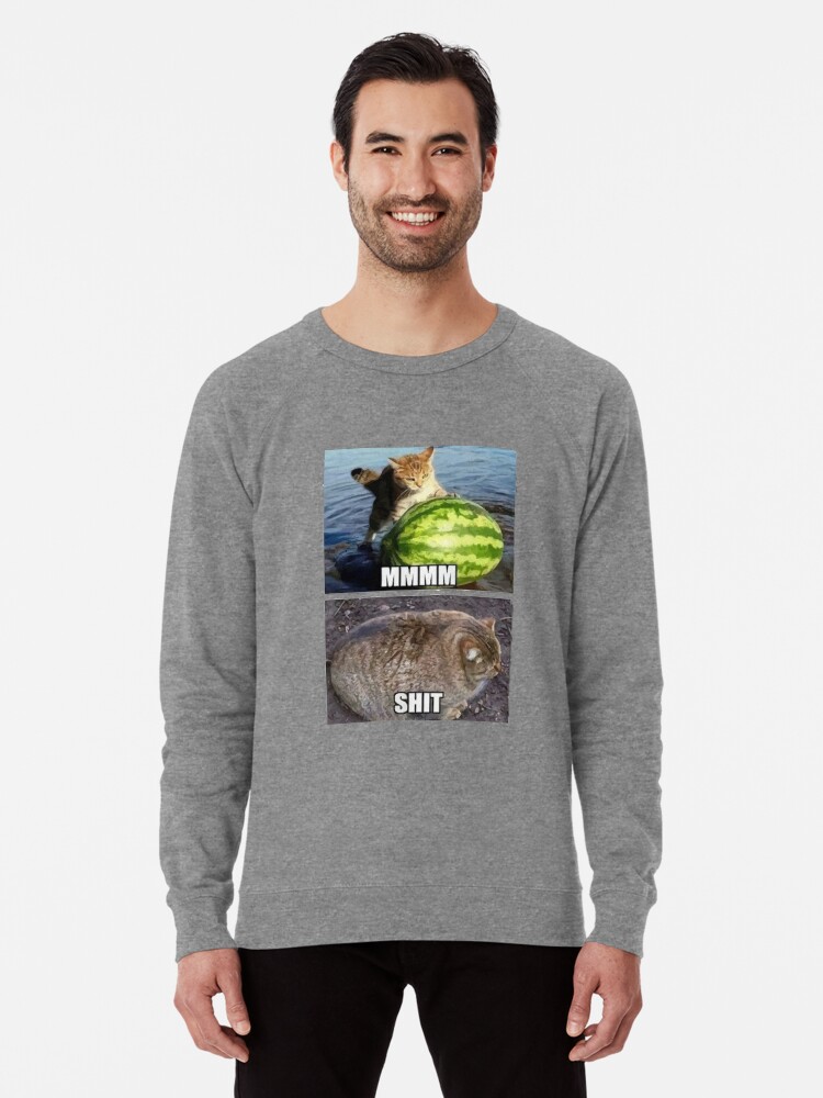 Cat Eat Melon Meme Lightweight Sweatshirt By Ronniesspooked Redbubble