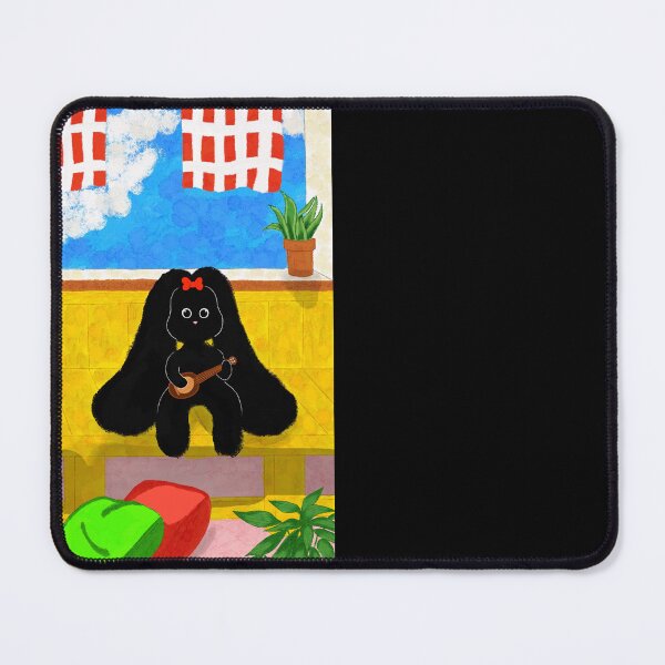 Item preview, black rabbit playing on the yellow sofa designed and sold by BranketRabbit.