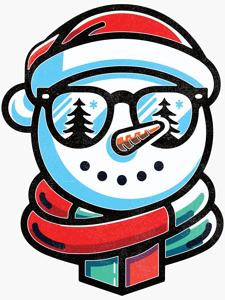 Thumbnail 3 of 3, Sticker, Cool Christmas Snowman with Sunglasses and Santa Hat designed and sold by hidden-design.