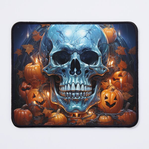 Item preview, Halloween Art,Hyperrealistic Drawing,Blue Skull,Orange Pumpkins,Spooky,Illustration Realistic Artwork,Eerie designed and sold by Mickeymouse2023.