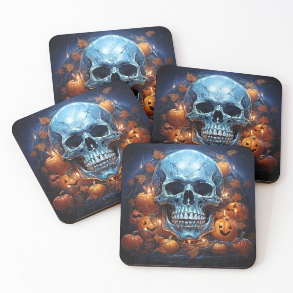 Item preview, Halloween Art,Hyperrealistic Drawing,Blue Skull,Orange Pumpkins,Spooky,Illustration Realistic Artwork,Eerie  designed and sold by Mickeymouse2023.