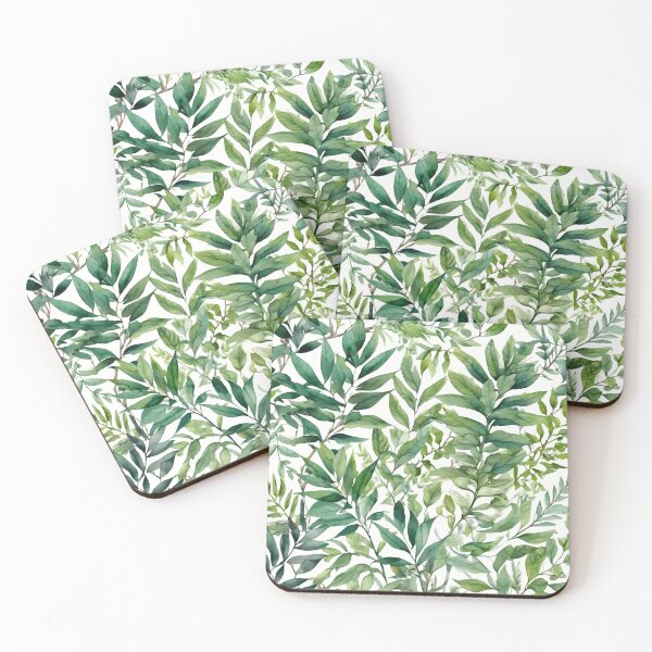Item preview, Watercolor beautiful, wild leaves -  white, green, dark green, light colors, botanical pattern. designed and sold by My-fake-places.