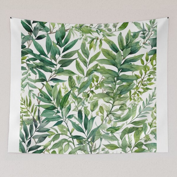 Item preview, Watercolor beautiful, wild leaves -  white, green, dark green, light colors, botanical pattern. designed and sold by My-fake-places.