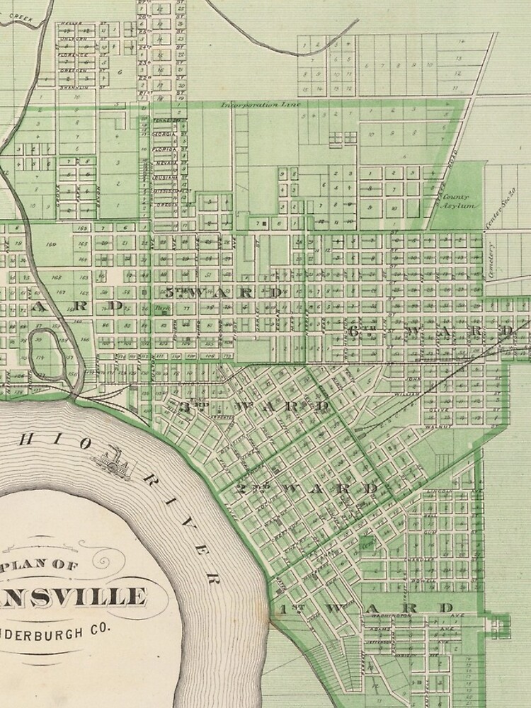 "Vintage Map of Evansville Indiana (1876)" iPhone Case & Cover by