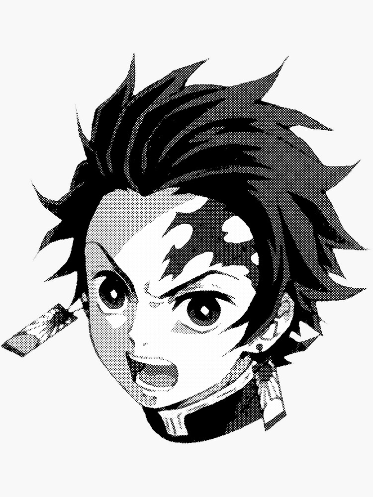 Demon Slayer Tanjiro Black & White Sticker - Anime PNG Stickers