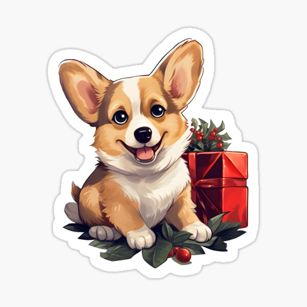 Item preview, Christmas Happy Corgi with holly and gift designed and sold by AngelinaBezm.