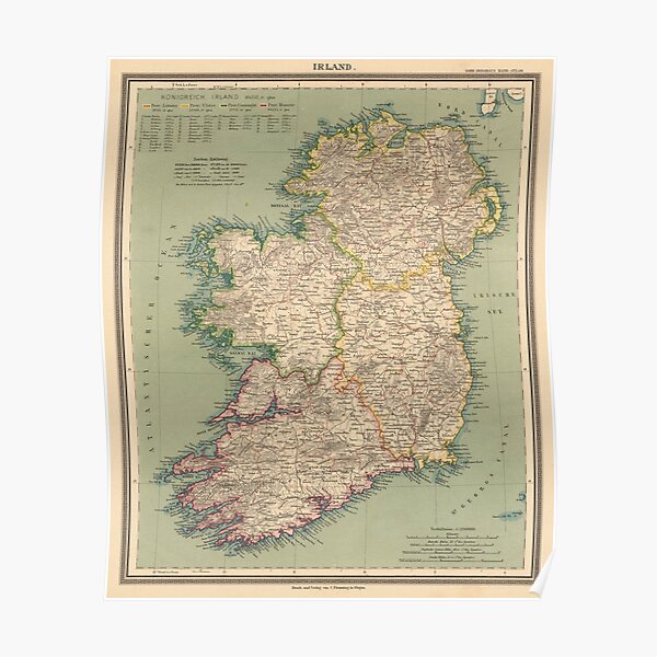 Large Map Of Ireland Poster Vintage Map Of Ireland (1888)" Poster By Bravuramedia | Redbubble