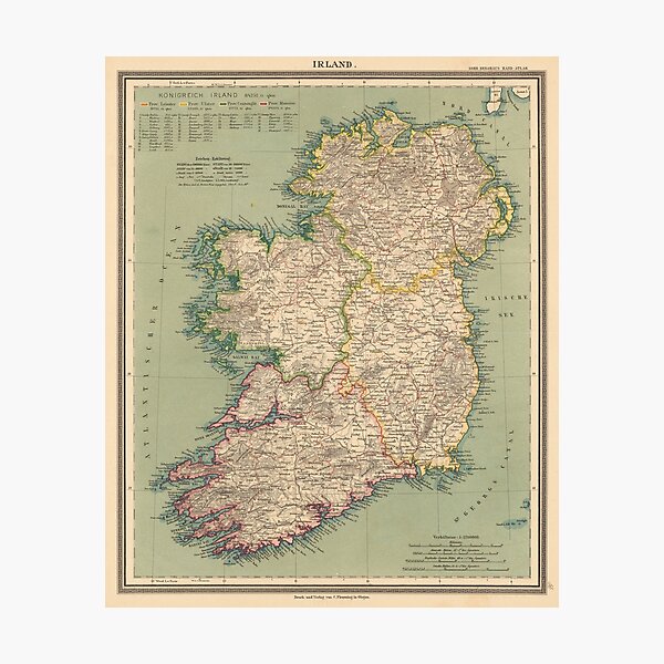Item preview, Vintage Map of Ireland (1888) designed and sold by BravuraMedia.
