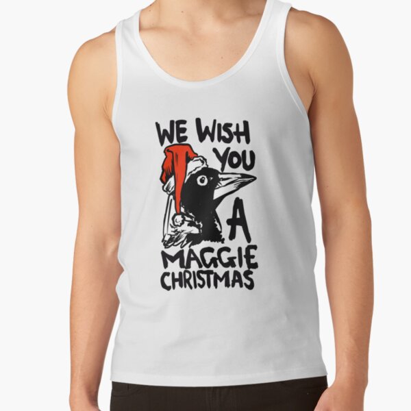 Item preview, Christmas Magpie T Shirt - Australian Magpie Christmas Themed Tee with quote "We Wish You a Maggie Christmas" featuring an Aussie Magpie!! designed and sold by sketchNkustom.