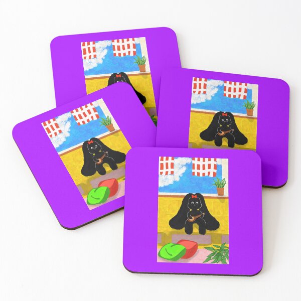 Item preview, black rabbit playing on the yellow sofa designed and sold by BranketRabbit.