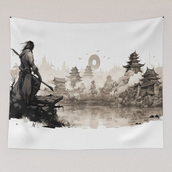 Item preview, Ronan samurai watercolor ink japan scene designed and sold by TankandDPS.