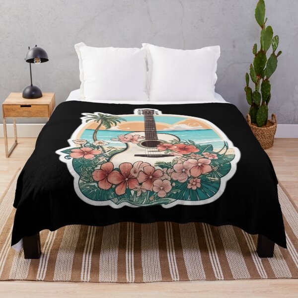 Item preview, Flower Guitar on a Hawaiian Beach with Orchid Flowers designed and sold by NautiChic.