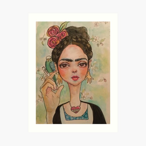Frida and parakeet Art Print