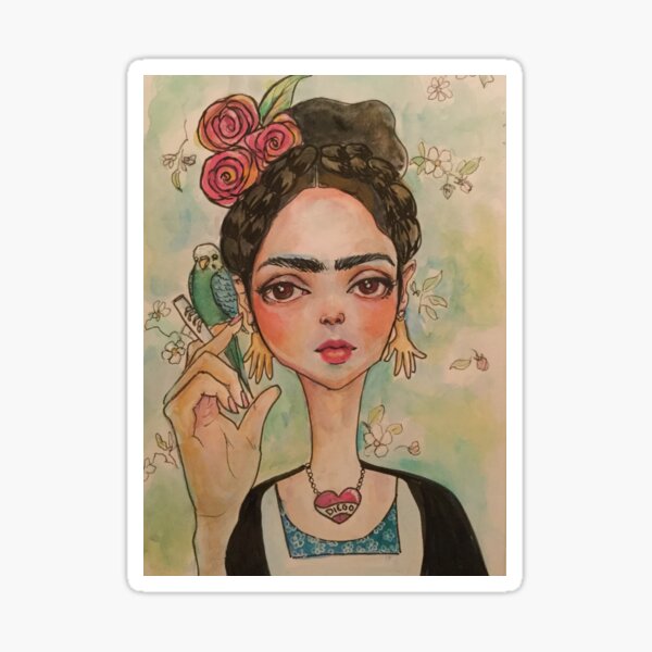 Frida and parakeet Sticker