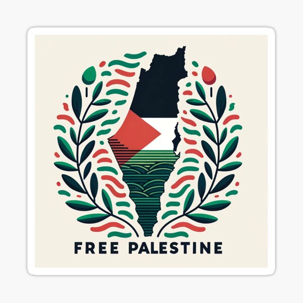 Vista previa del artículo con la obra «Palestina libre - Mapa y ramas de olivo», diseñado y vendido por SocialCause.
