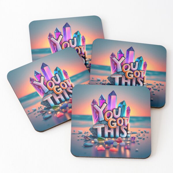 Item preview, YOU GOT THIS Beautiful Rainbow Aura Quartz Crystals Gems & Sea Glass on The Beach Inspirational typography designed and sold by BadassBazaar.