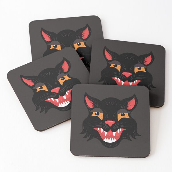 Item preview, Orange and Black Creepy Cute Cat Face Vintage Style Illustration designed and sold by CheriesArt.