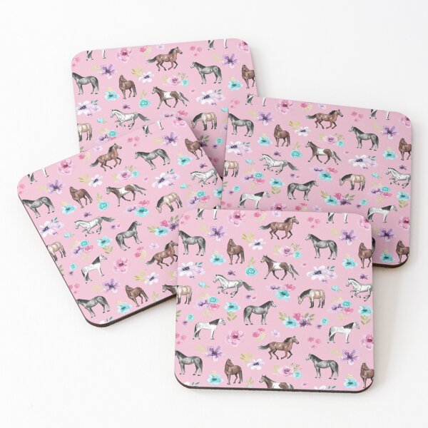 Item preview, Horses and Flowers on Pink, Equestrian Art, Horse Decor, Cowgirl, Horse Pattern designed and sold by cateandrainn.