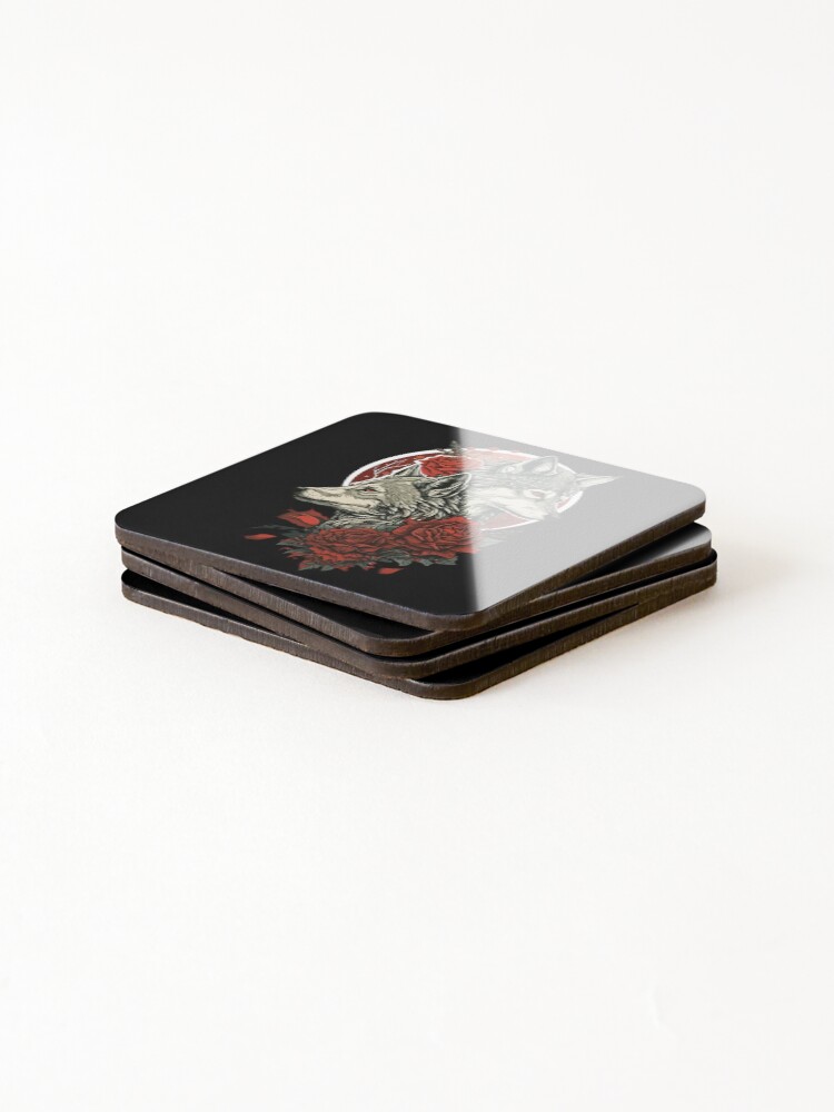 Thumbnail 4 of 5, Coasters (Set of 4), Wolves Red Roses designed and sold by Avery-Navy.