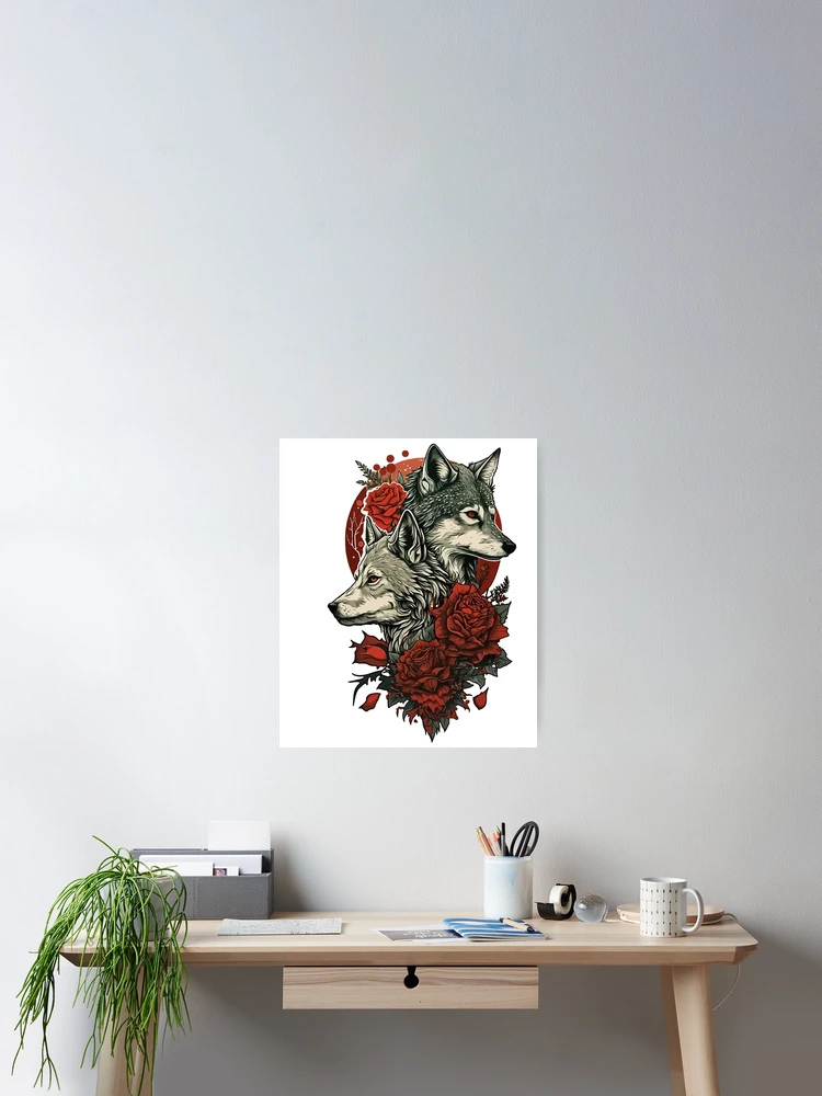Thumbnail 2 of 3, Poster, Wolves Red Roses designed and sold by PrettyPittie Shop.