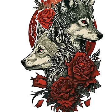Artwork thumbnail, Wolves Red Roses by PrettyPittie Shop