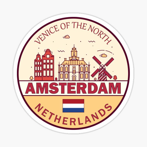 Aperçu de l'œuvre Emblème d'horizon de ville d'Amsterdam Pays-Bas créée et vendue par KrisSidDesigns.