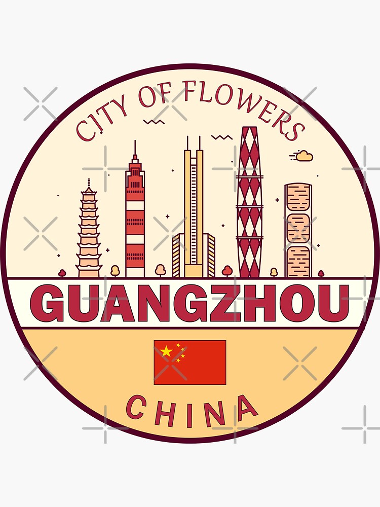 Thumbnail 3 of 3, Sticker, Guangzhou China City Skyline Emblem designed and sold by KrisSidDesigns.