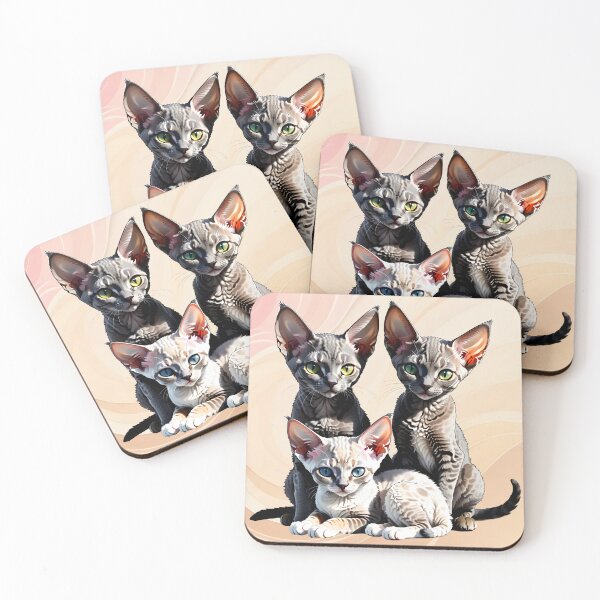 Item preview, Devon Rex Cat and Kittens Picture designed and sold by Petalandfur.