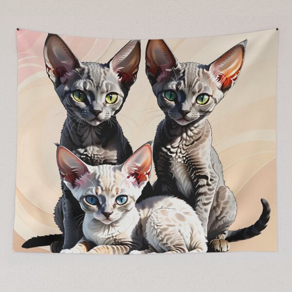 Item preview, Devon Rex Cat and Kittens Picture designed and sold by Petalandfur.