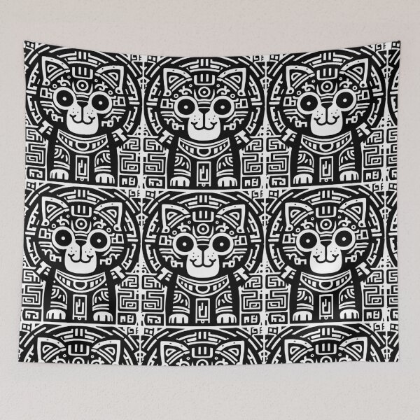 Item preview, Black and White Mayan-style Cat designed and sold by SiMinDesigns.