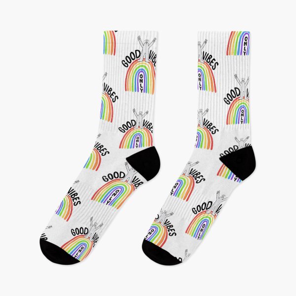 Item preview, Good vibes only with cute character standing on top of a colorful rainbow designed and sold by adesignworld.