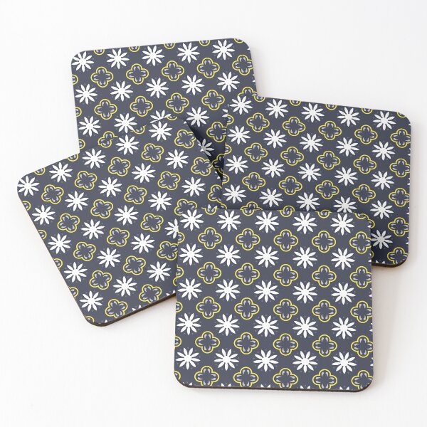 Item preview, Slate Gray White Yellow Bidnight Blue Flower Floral Moroccan Mosaic Tile Pattern designed and sold by PenguinForests.