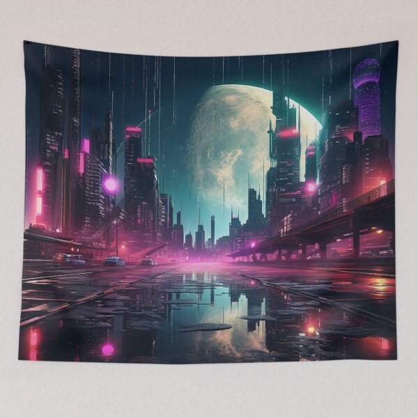 Item preview, Cyberpunk neon future futuristic city outer space  designed and sold by zand-n-zive.