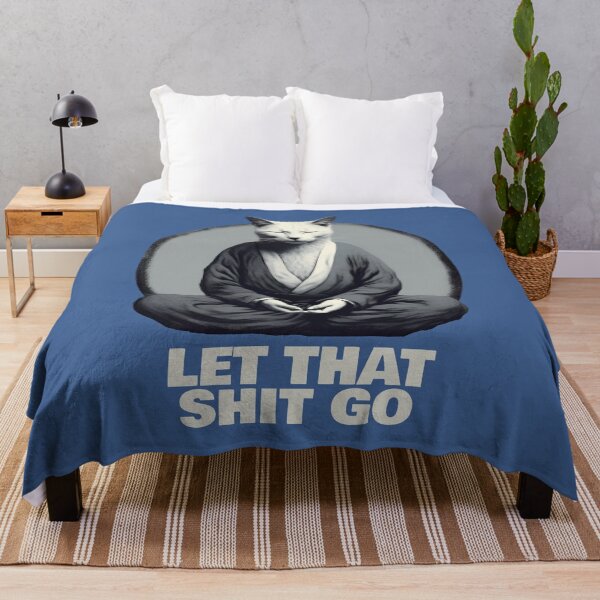 Item preview, Let That Shit Go 084 - Meditating Cat, Animal, Blue Background designed and sold by ZenHorn.
