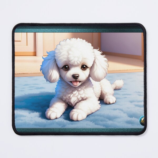 Item preview, Cute White Toy Poodle On A Carpet AI Concept Art by Xzendor7 designed and sold by Xzendor7 Digital Art Creations.