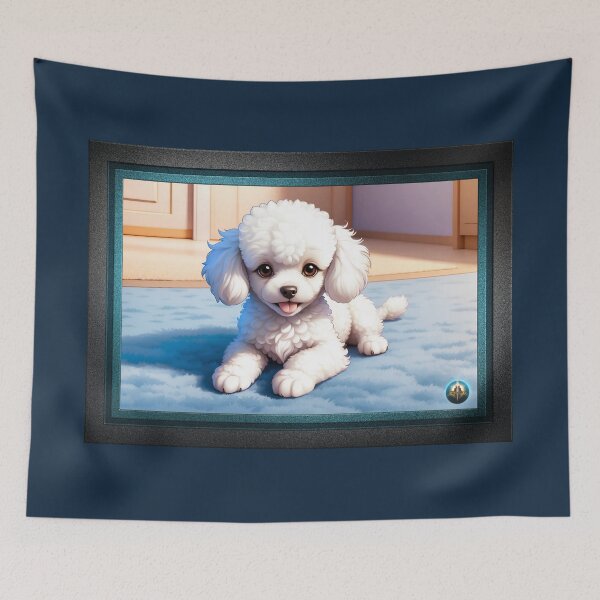 Item preview, Cute White Toy Poodle On A Carpet AI Concept Art by Xzendor7 designed and sold by Xzendor7 Digital Art Creations.