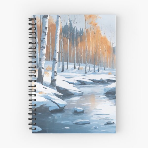 Item preview, Painting of winter snowy scene with birches and river designed and sold by twisted-dot.