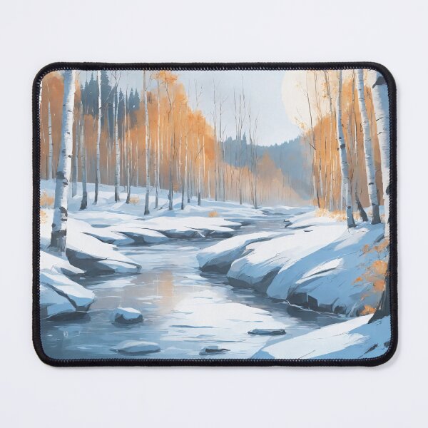 Item preview, Painting of winter snowy scene with birches and river designed and sold by twisted-dot.