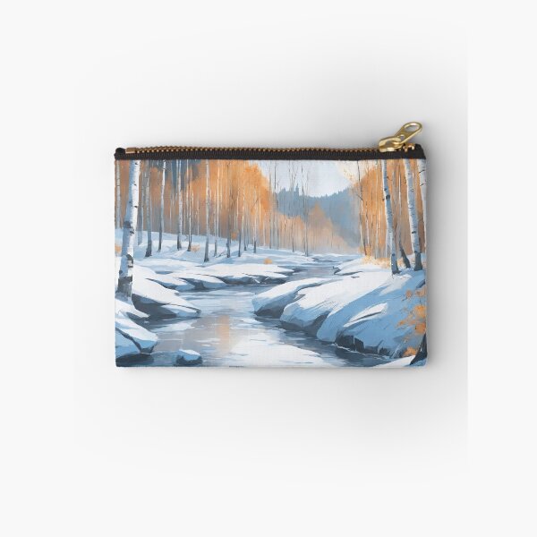 Item preview, Painting of winter snowy scene with birches and river designed and sold by twisted-dot.