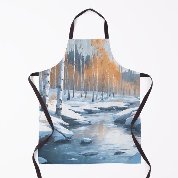 Item preview, Painting of winter snowy scene with birches and river designed and sold by twisted-dot.