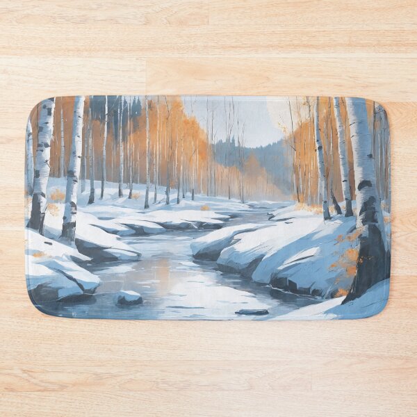 Item preview, Painting of winter snowy scene with birches and river designed and sold by twisted-dot.