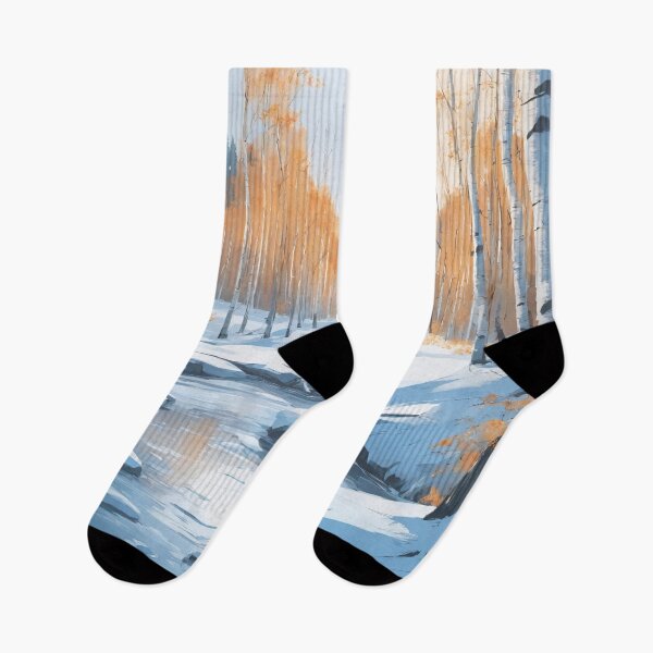 Item preview, Painting of winter snowy scene with birches and river designed and sold by twisted-dot.